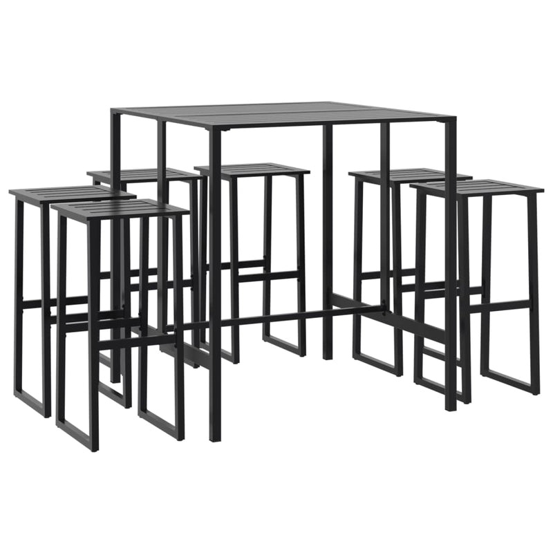 Set bar de grădină 7 piese, negru, oțel vopsit electrostatic