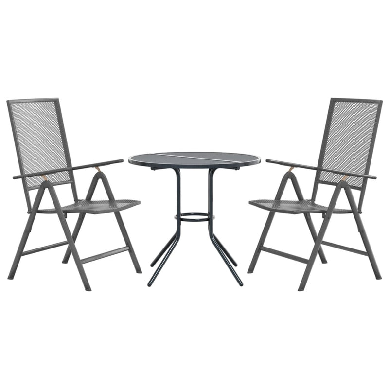 Set scaune de grădină rabatabile, 3 buc., antracit, oțel vopsit