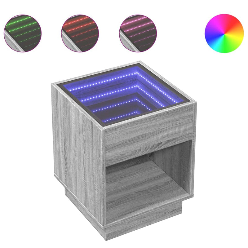 Noptieră cu LED infinity, gri sonoma, 40x40x50 cm