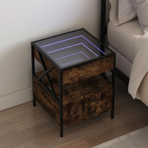 Noptieră cu LED infinity, stejar fumuriu, 40x40x51 cm