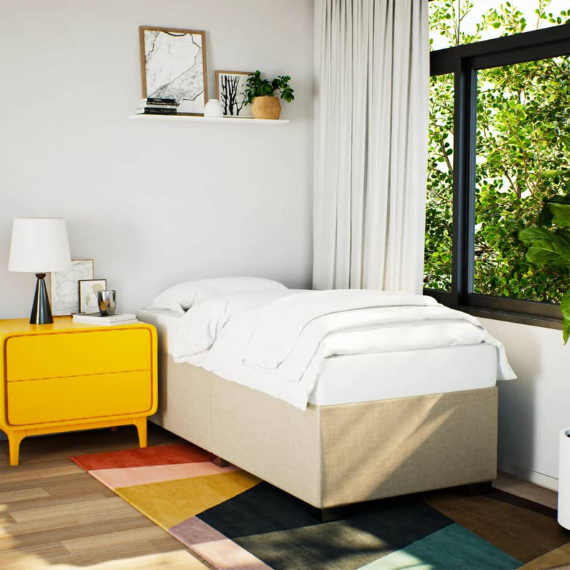 Pat box spring cu saltea, crem, 90x190 cm, textil