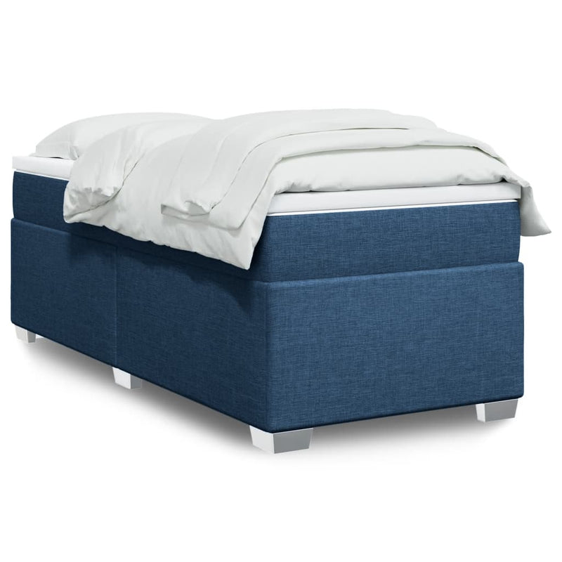 Pat box spring cu saltea, albastru, 90x190 cm, textil