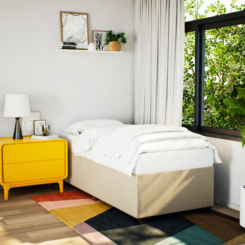 Pat box spring cu saltea, crem, 90x200 cm, textil