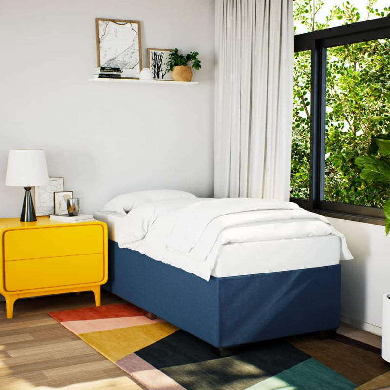 Pat box spring cu saltea, albastru, 90x200 cm, textil