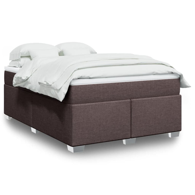 Pat continental cu saltea, maro închis, 140x200 cm, textil