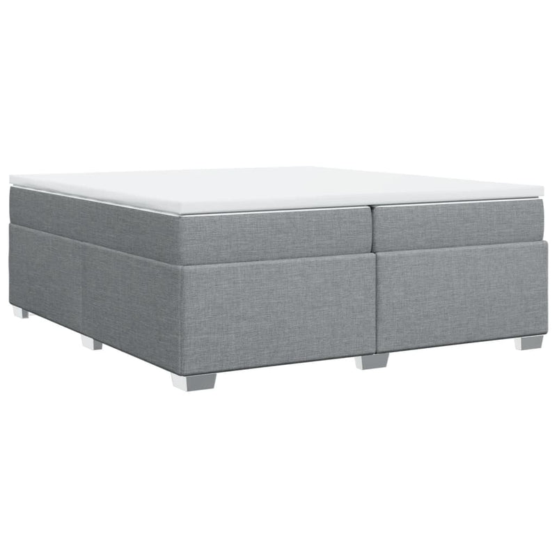 Pat box spring cu saltea, gri deschis, 200x200 cm, textil