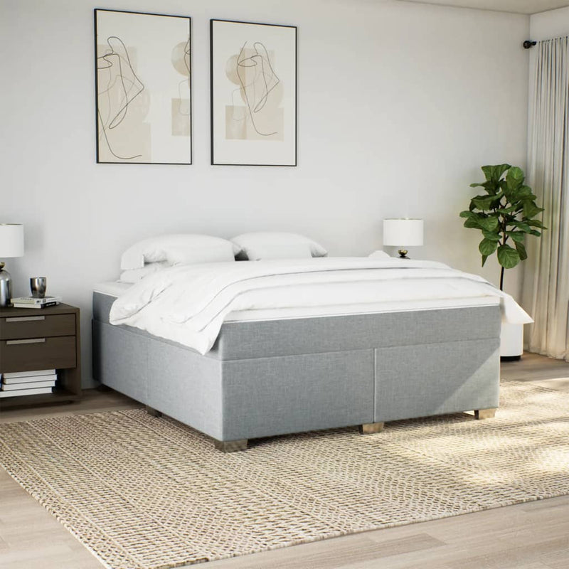 Pat box spring cu saltea, gri deschis, 200x200 cm, textil