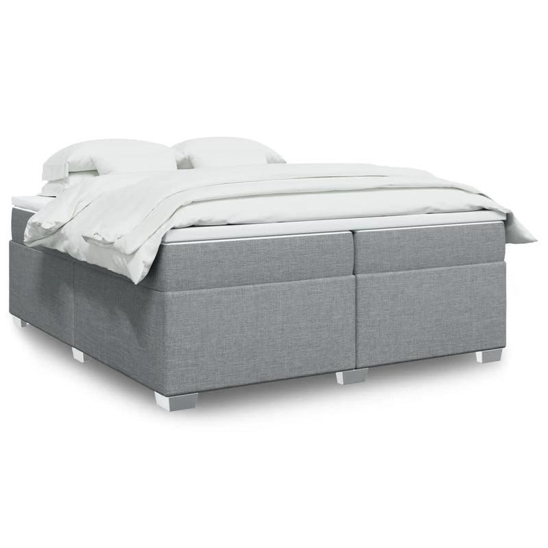 Pat box spring cu saltea, gri deschis, 200x200 cm, textil