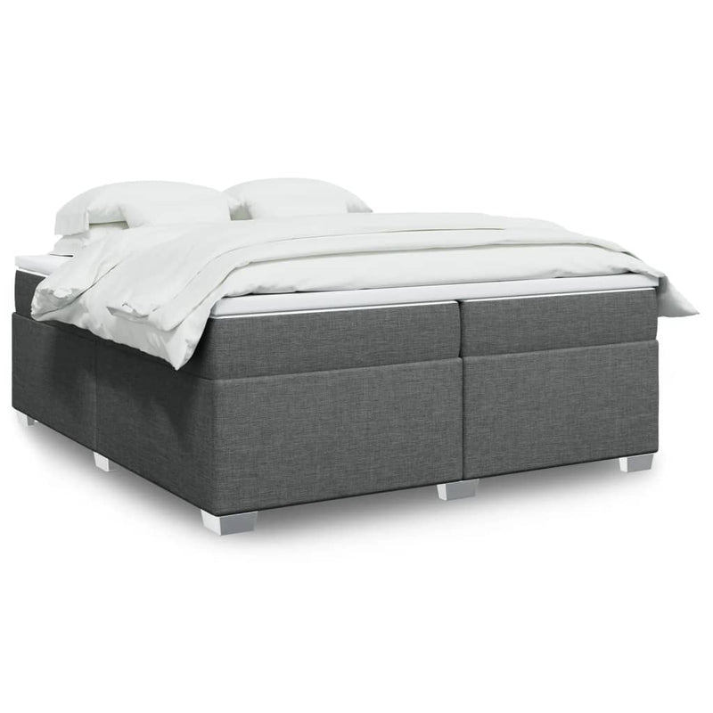 Pat box spring cu saltea, gri închis, 200x200 cm, textil