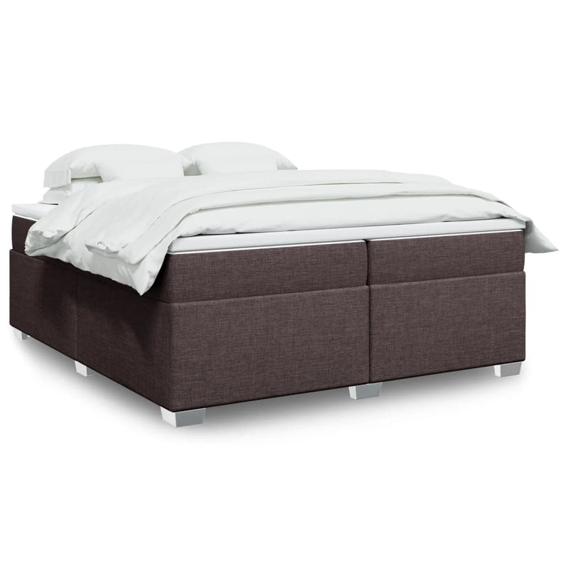 Pat box spring cu saltea, maro închis, 200x200 cm, textil