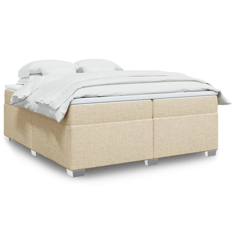 Pat box spring cu saltea, crem, 200x200 cm, textil