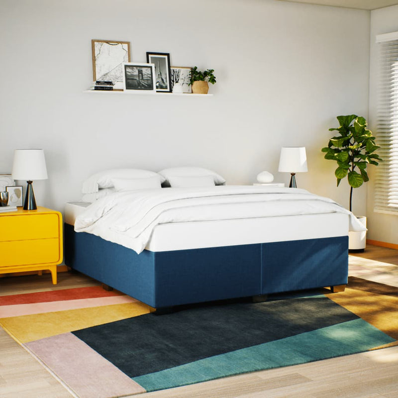 Pat box spring cu saltea, albastru, 200x200 cm, textil
