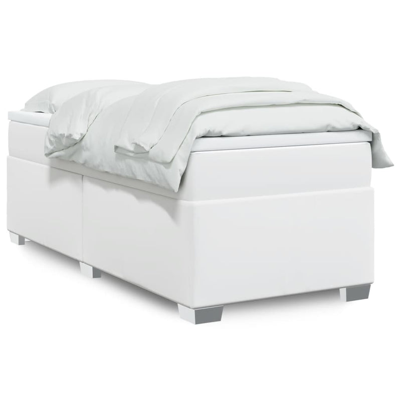 Pat box spring cu saltea, alb, 80x200 cm, piele ecologică