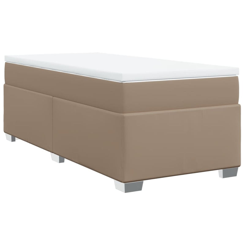 Pat box spring cu saltea, cappuccino, 80x200 cm piele ecologică