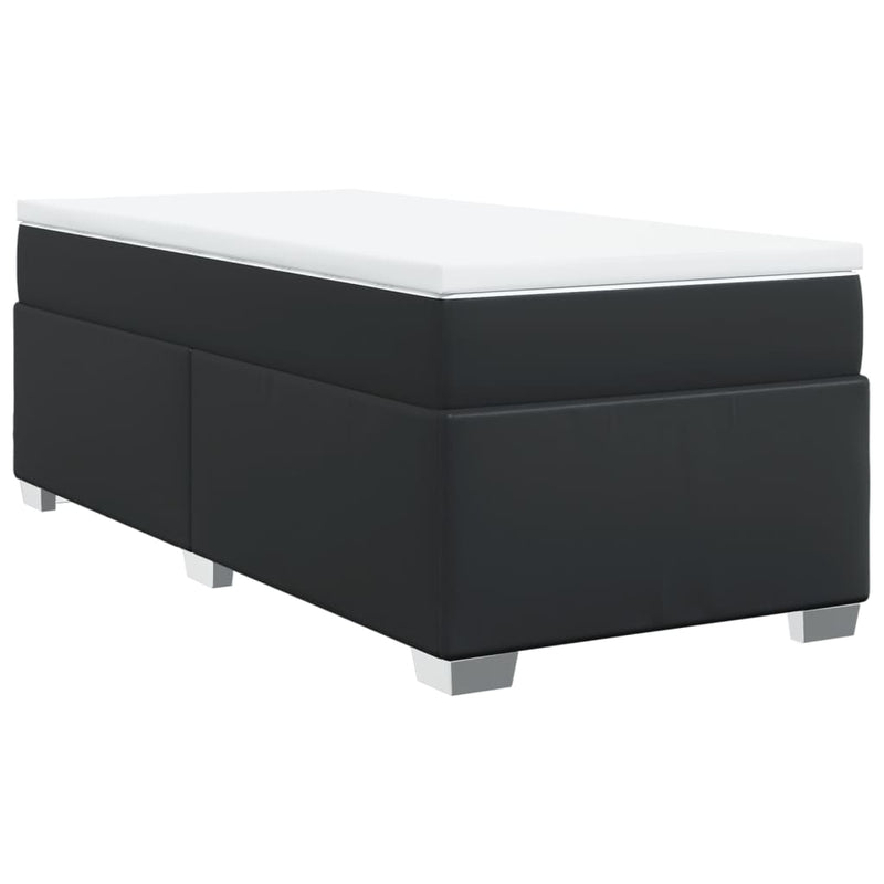 Pat box spring cu saltea, negru, 90x190 cm, piele ecologică