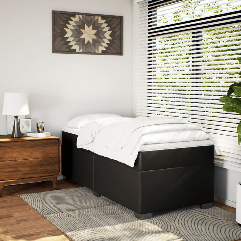 Pat box spring cu saltea, negru, 90x190 cm, piele ecologică