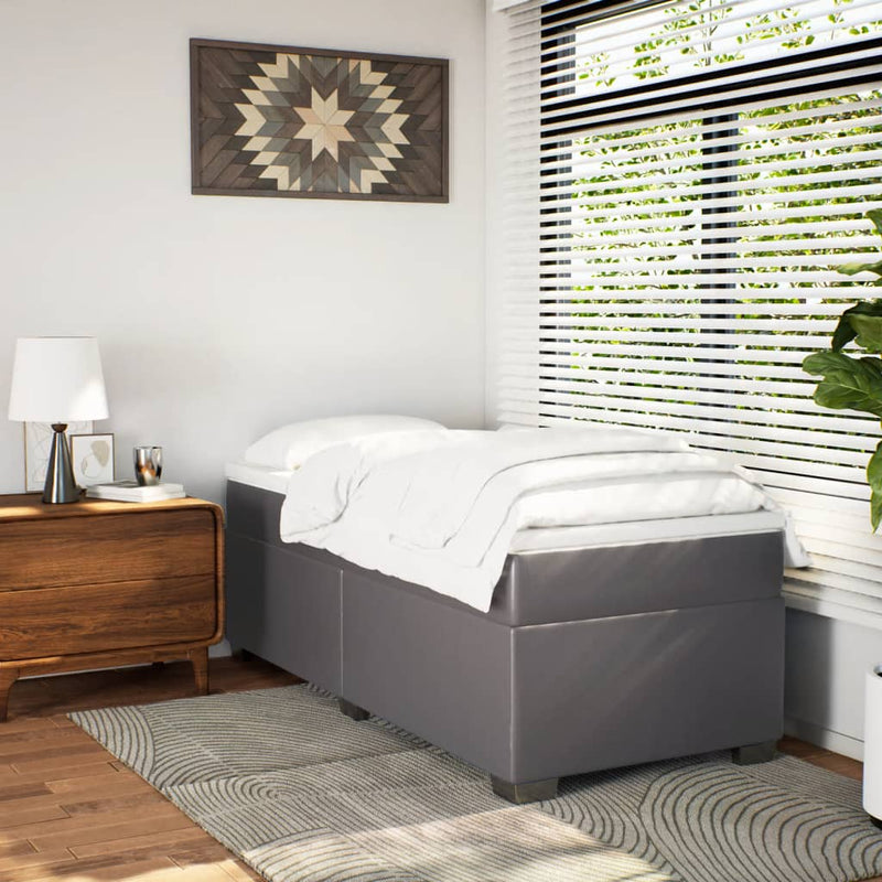 Pat box spring cu saltea, gri, 90x190 cm, piele ecologică