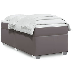 Pat box spring cu saltea, gri, 90x190 cm, piele ecologică