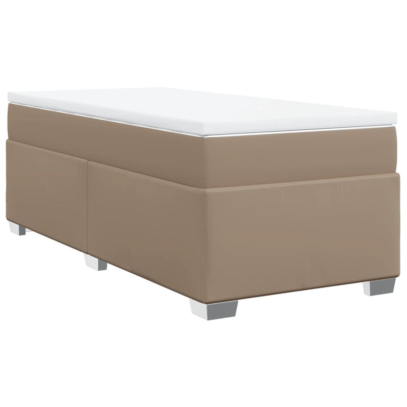 Pat box spring cu saltea, cappuccino, 90x190 cm piele ecologică