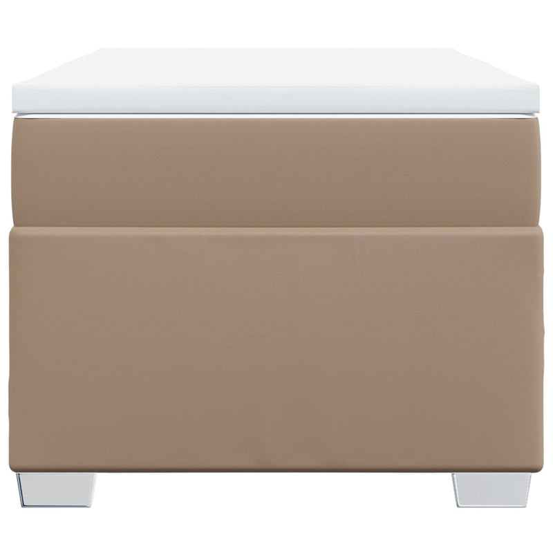 Pat box spring cu saltea, cappuccino, 90x190 cm piele ecologică