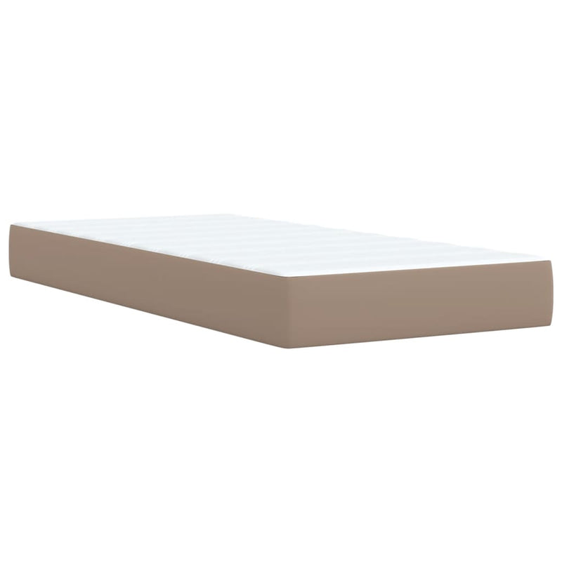 Pat box spring cu saltea, cappuccino, 90x190 cm piele ecologică