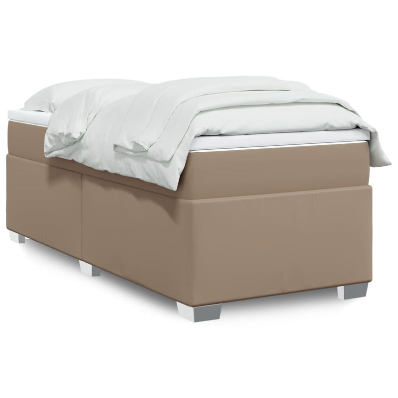 Pat box spring cu saltea, cappuccino, 90x190 cm piele ecologică