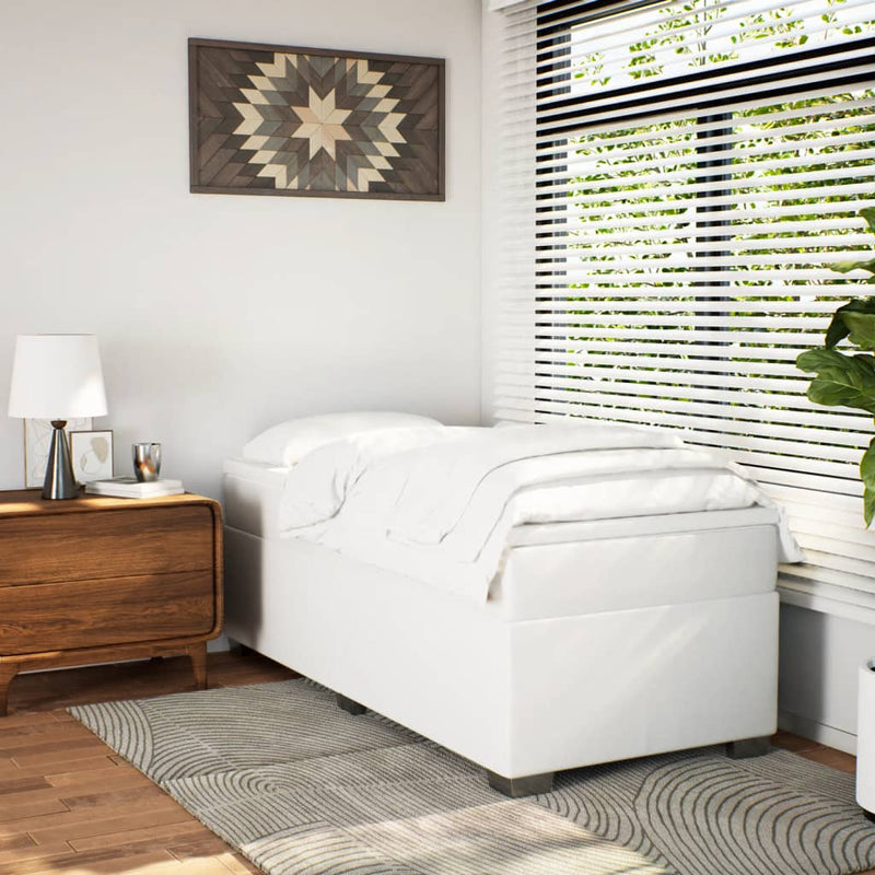 Pat box spring cu saltea, alb, 90x200 cm, piele ecologică