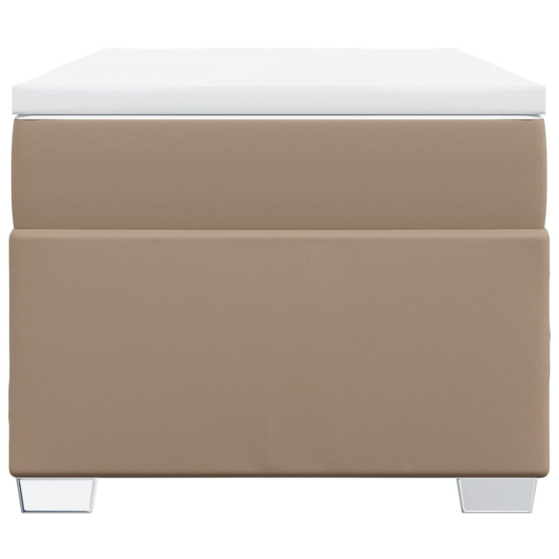 Pat box spring cu saltea, cappuccino, 90x200 cm piele ecologică