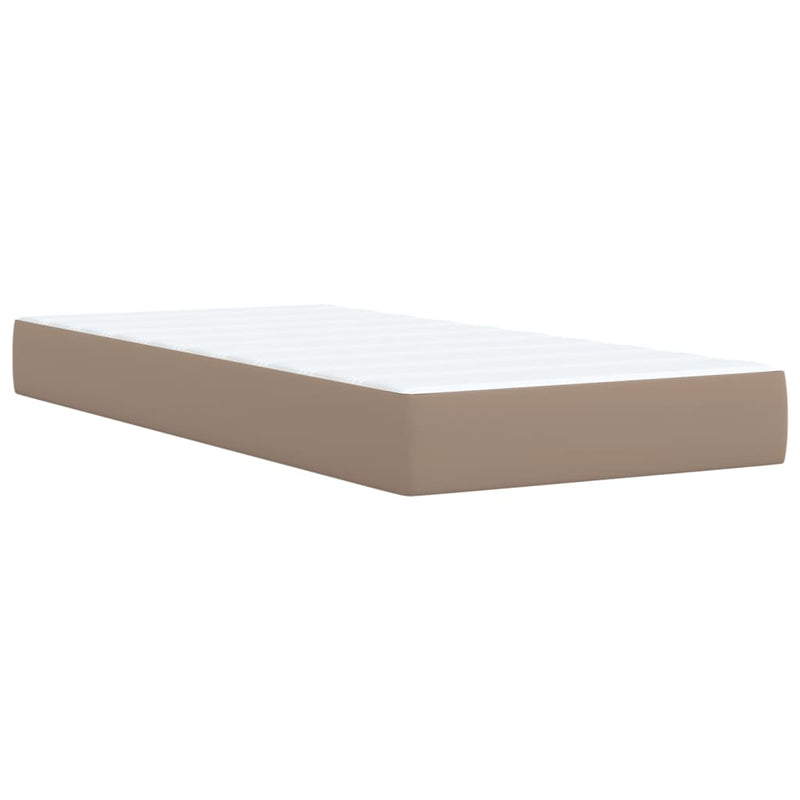 Pat box spring cu saltea, cappuccino, 90x200 cm piele ecologică
