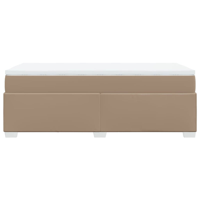 Pat box spring cu saltea, cappuccino, 90x200 cm piele ecologică