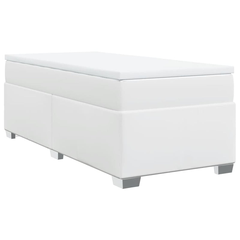 Pat box spring cu saltea, alb, 100x200 cm, piele ecologică