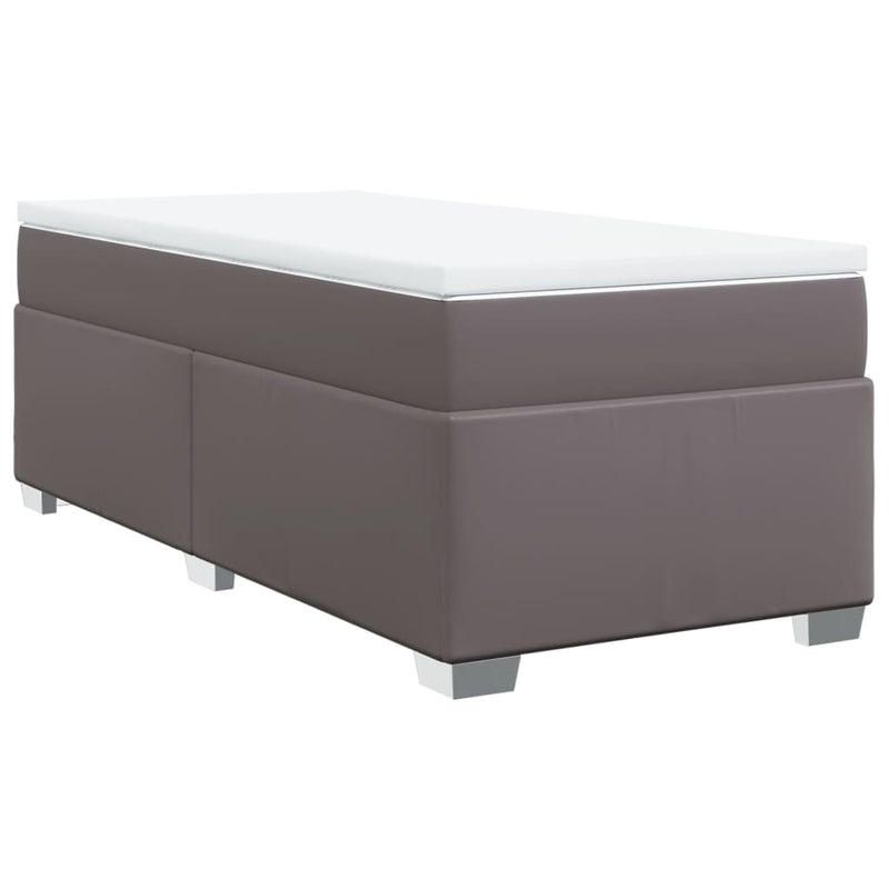 Pat box spring cu saltea, gri, 100x200 cm, piele ecologică