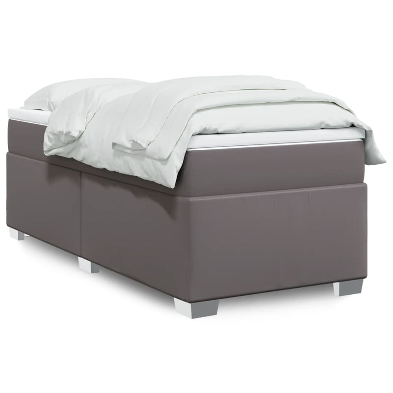 Pat box spring cu saltea, gri, 100x200 cm, piele ecologică