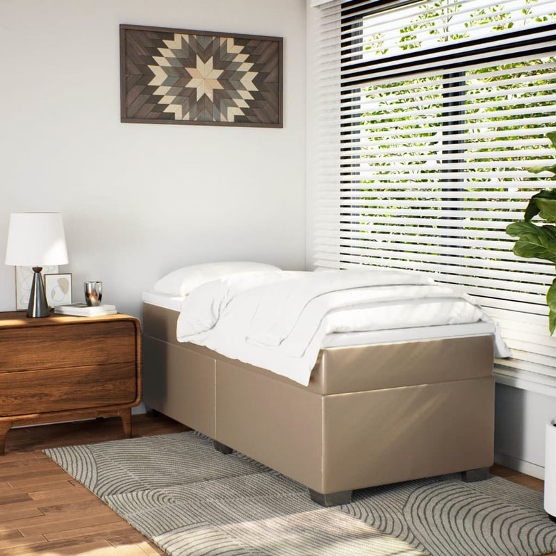 Pat box spring cu saltea, cappuccino, 100x200cm piele ecologică