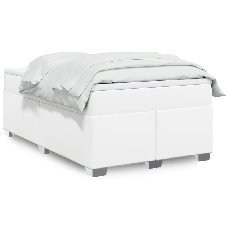 Pat box spring cu saltea, alb, 120x190 cm, piele ecologică