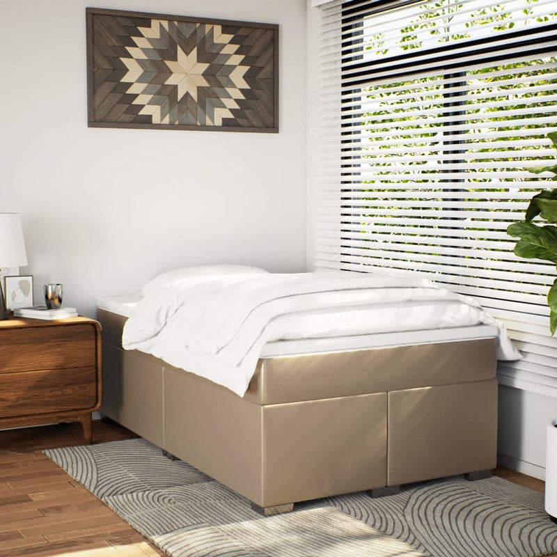 Pat box spring cu saltea, cappuccino, 120x190cm piele ecologică