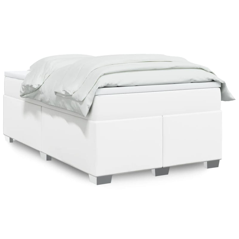Pat box spring cu saltea, alb, 120x200 cm, piele ecologică