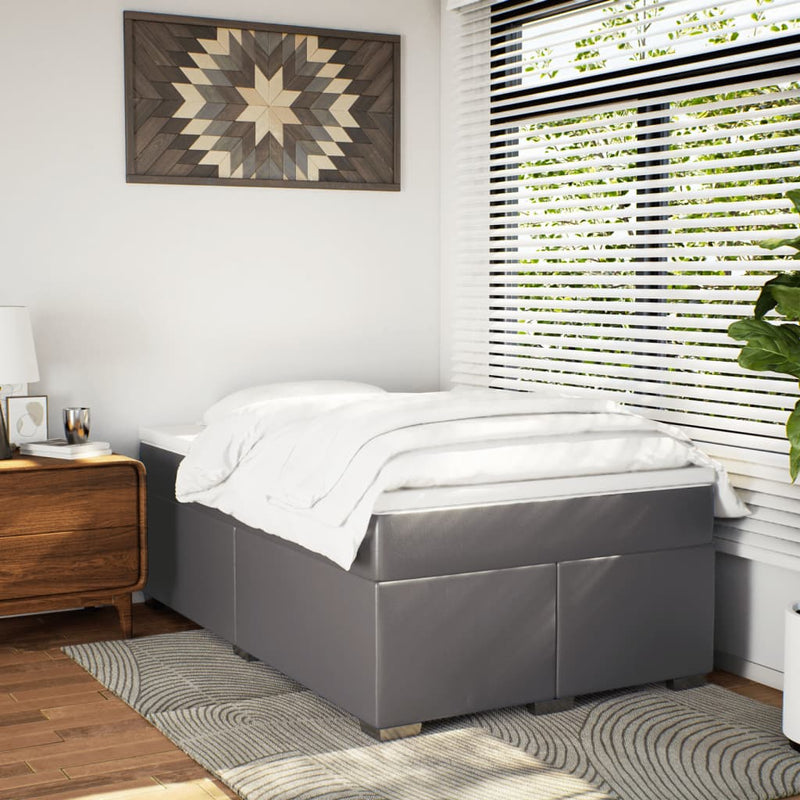 Pat box spring cu saltea, gri, 120x200 cm, piele ecologică