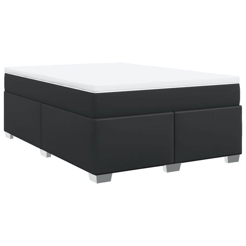 Pat box spring cu saltea, negru, 140x190 cm, piele ecologică