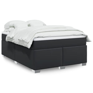 Pat box spring cu saltea, negru, 140x190 cm, piele ecologică
