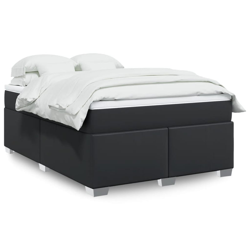 Pat box spring cu saltea, negru, 140x190 cm, piele ecologică