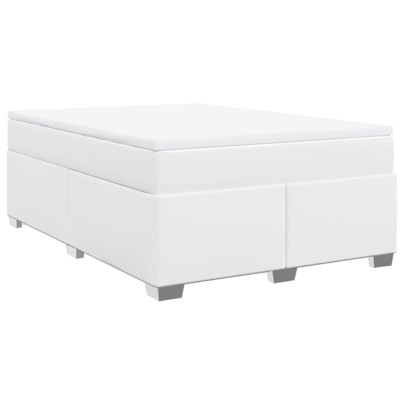Pat box spring cu saltea, alb, 140x190 cm, piele ecologică