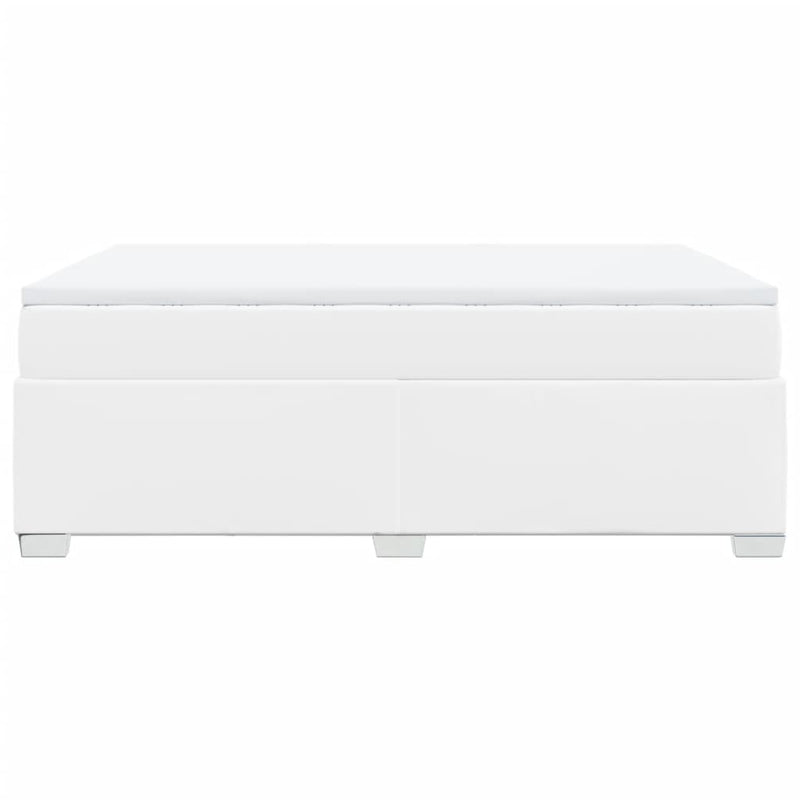 Pat box spring cu saltea, alb, 140x190 cm, piele ecologică
