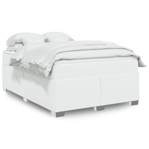Pat box spring cu saltea, alb, 140x190 cm, piele ecologică