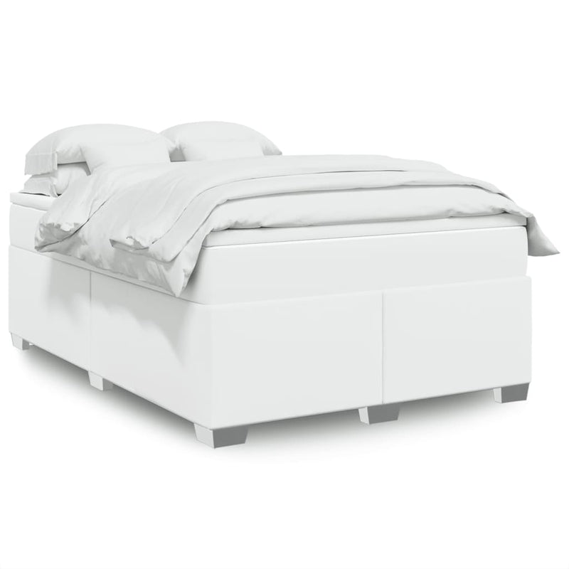 Pat box spring cu saltea, alb, 140x190 cm, piele ecologică