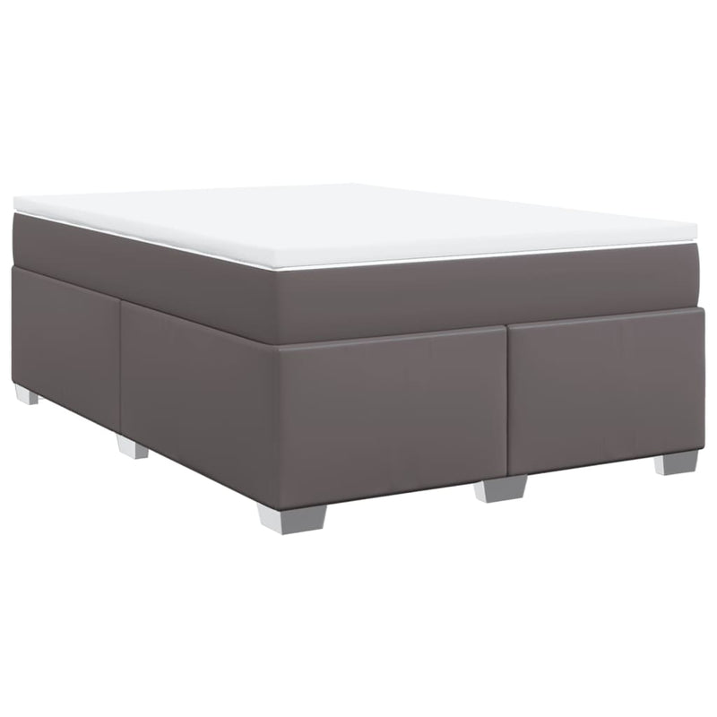 Pat box spring cu saltea, gri, 140x190 cm, piele ecologică