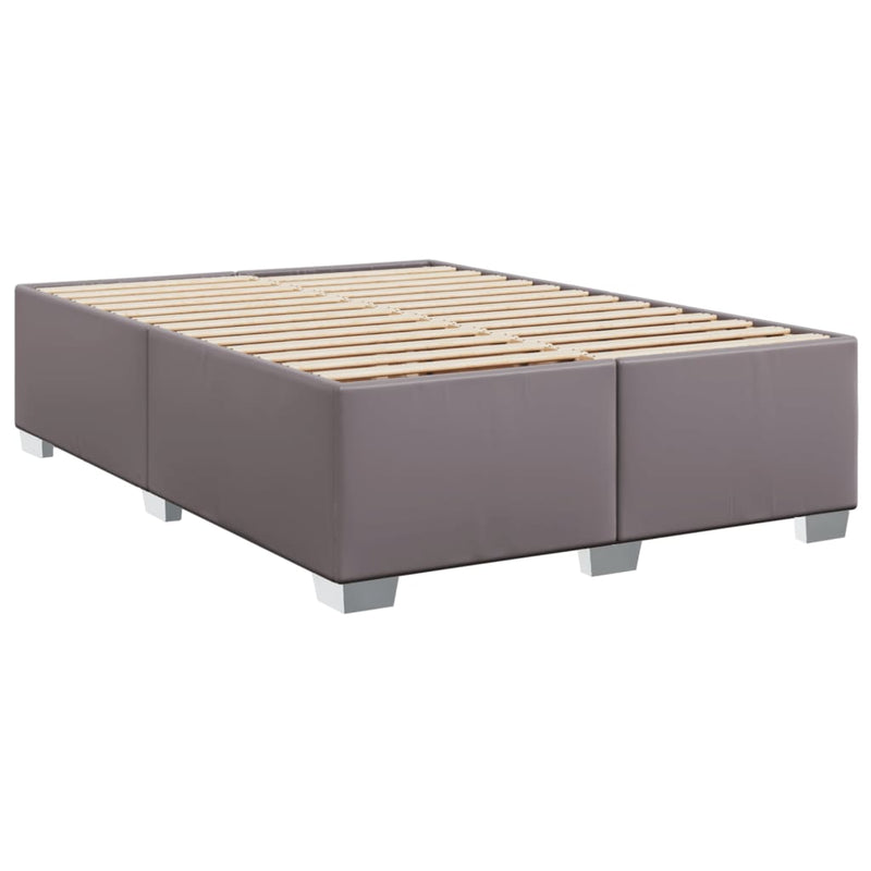 Pat box spring cu saltea, gri, 140x190 cm, piele ecologică