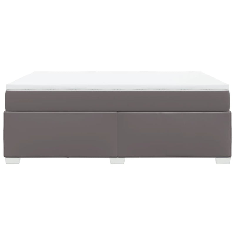 Pat box spring cu saltea, gri, 140x190 cm, piele ecologică