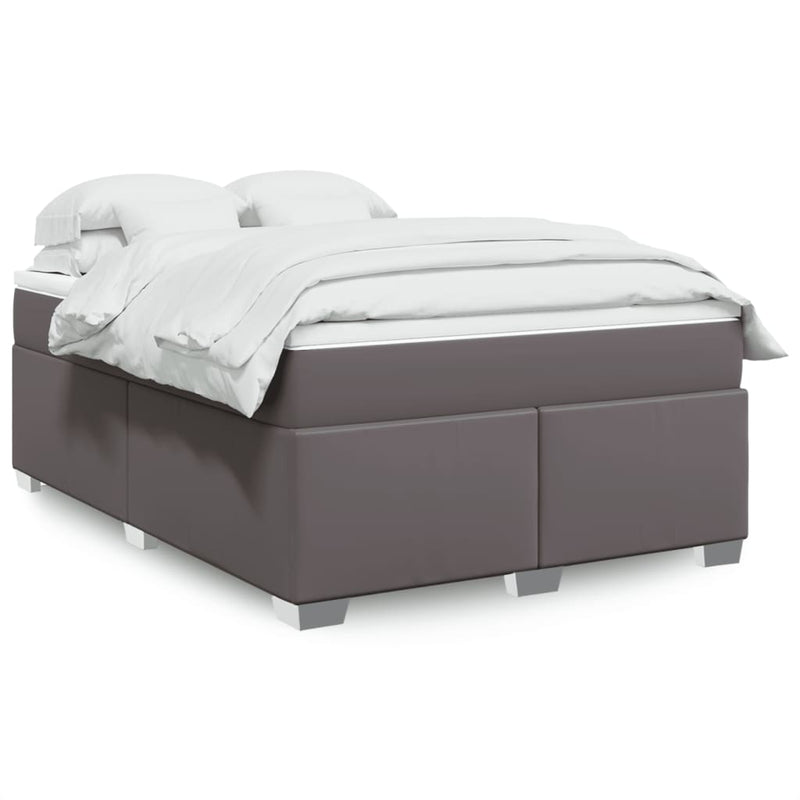 Pat box spring cu saltea, gri, 140x190 cm, piele ecologică