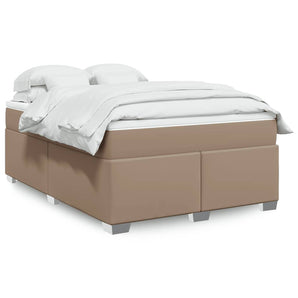 Pat box spring cu saltea, cappuccino, 140x190cm piele ecologică